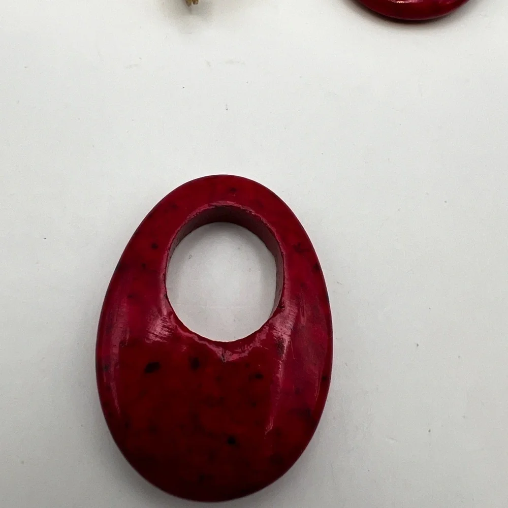 Vintage Red Howlite interchangeable oval stone gold tone pierced earrings